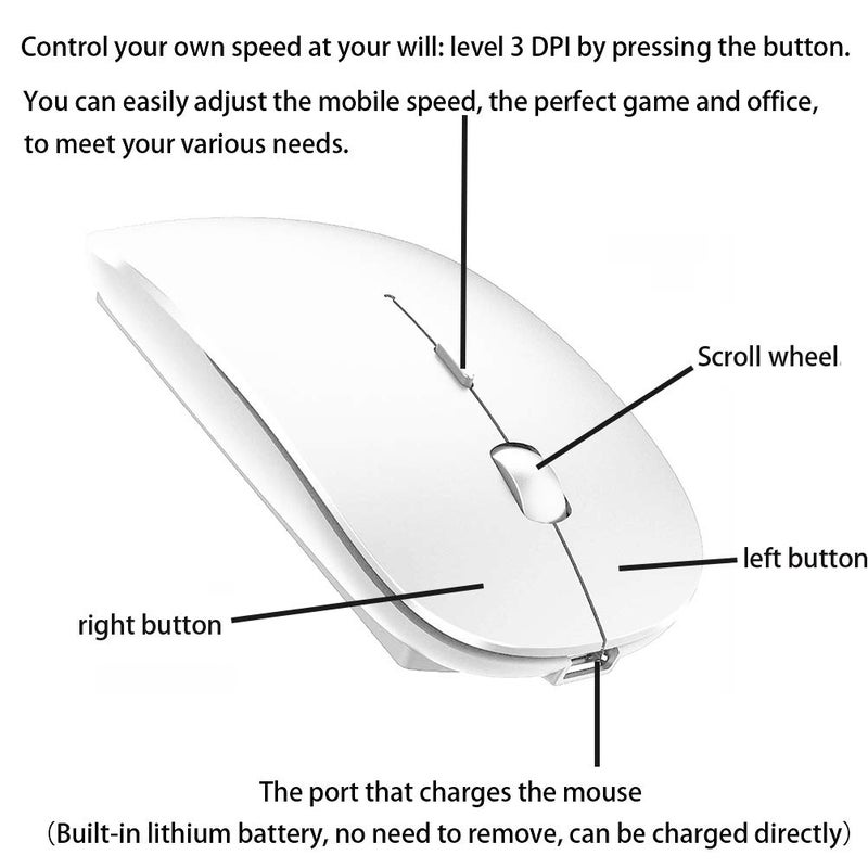 PEIBO Bluetooth Wireless Mouse for Laptop mac MacBook ipad MacBook air MacBook pro pc Desktop Computer Windows Chromebook Notebook (White) - Image 5